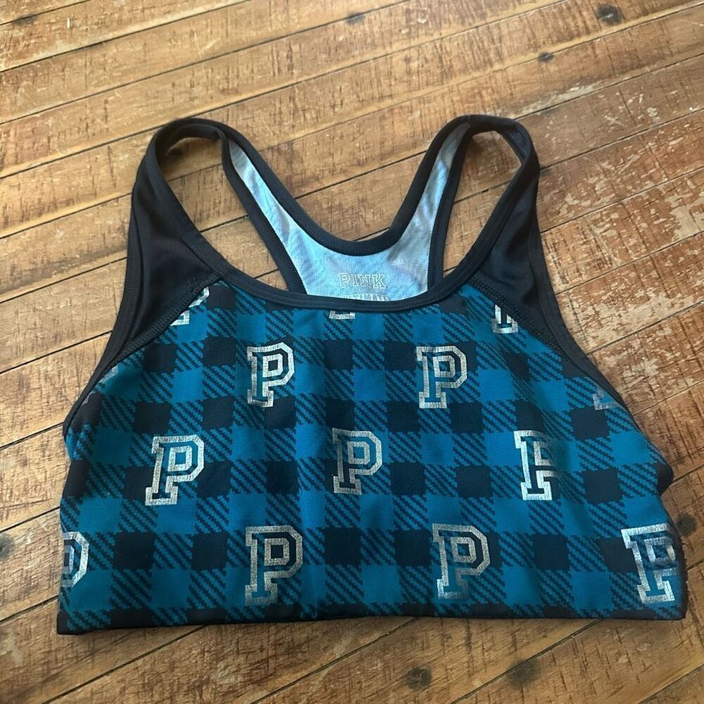 Victoria’s Secret Ultimate blue buffalo plaid XS sporty bra
